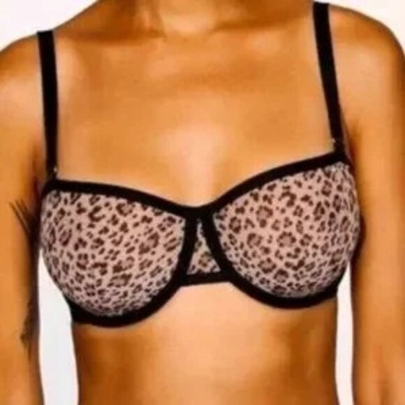 CUUP The Balconette Mesh‎ Bra Size 38B Leopard Animal Print Underwire Wired NEW - Picture 1 of 6